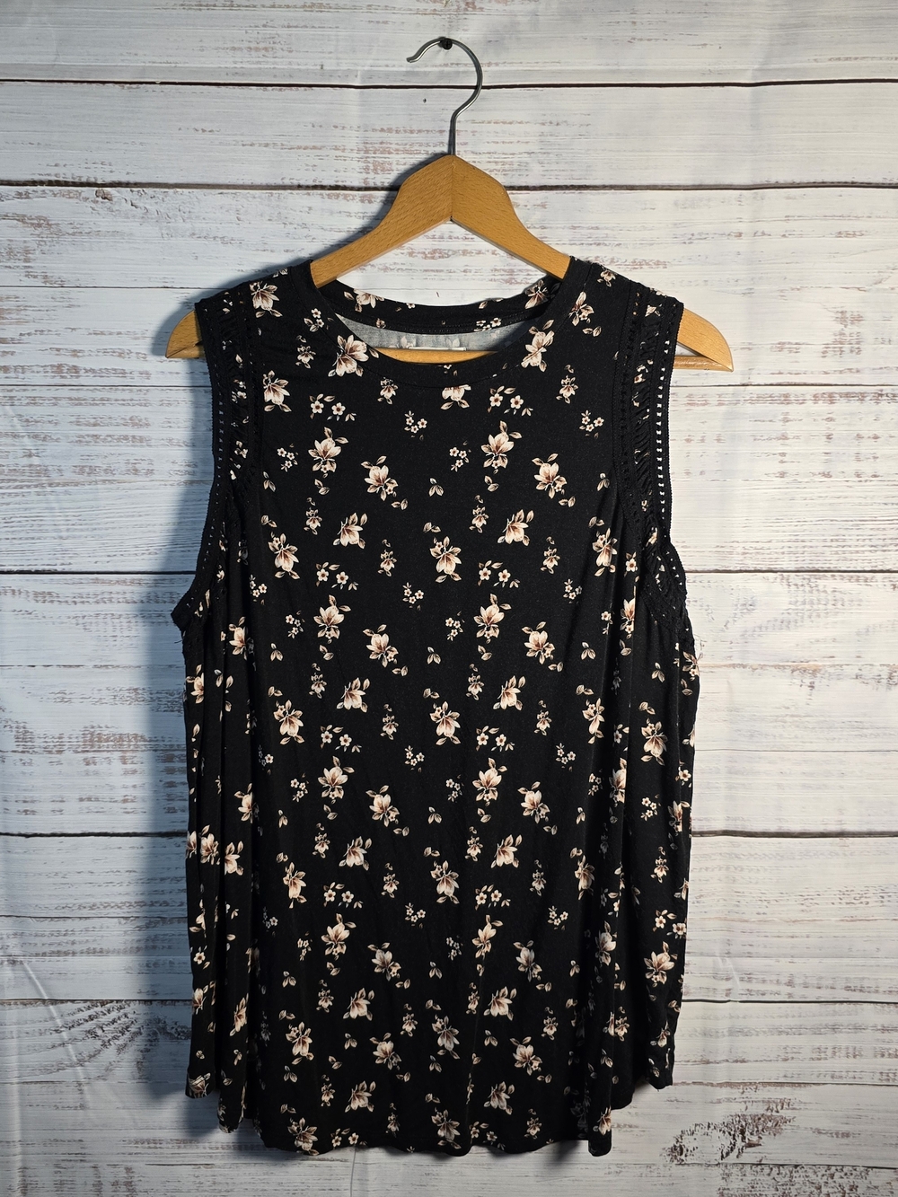Maurices 2X Floral Cold Shoulder Top Black Pink Boho Plus Size Blouse